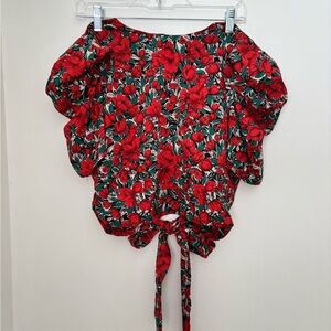 Floral Red and Green Blouse